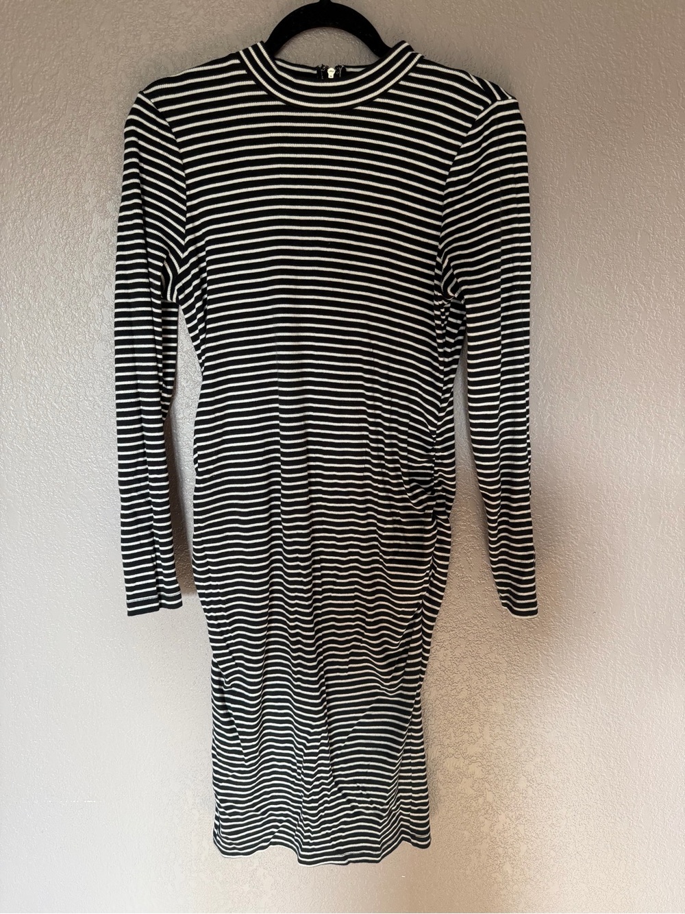 Motherhood Maternity Black and White Striped Long Sleeve Midi Dress